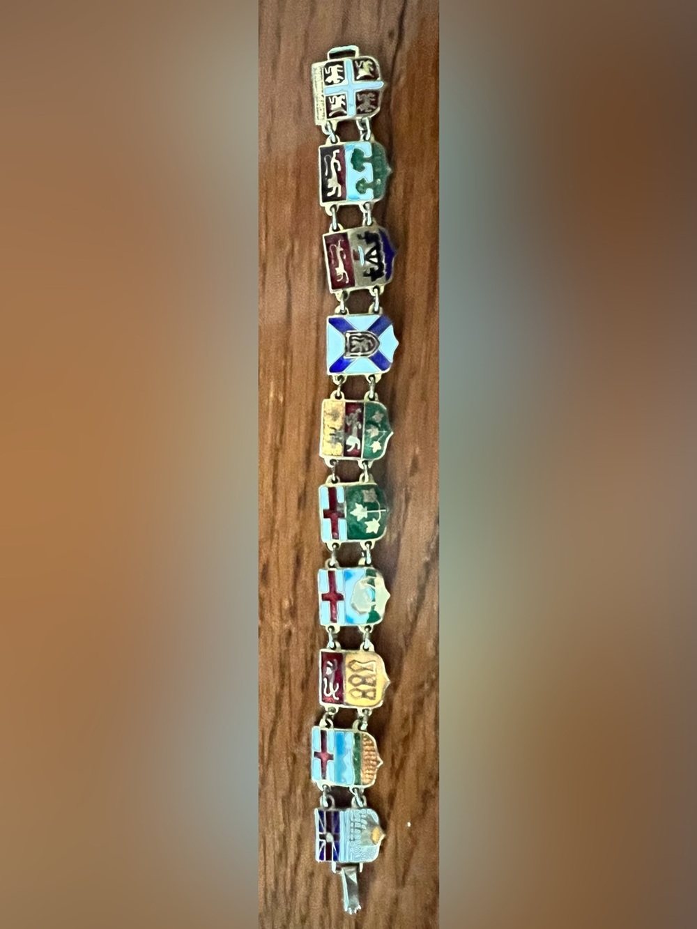 Enamel Link Charm Bracelet in Green, Red, Blue & Gold